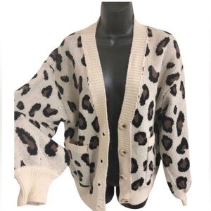 Cheetah leopard spotted animal print ribbed hem pocketed cardigan‎ size XS new